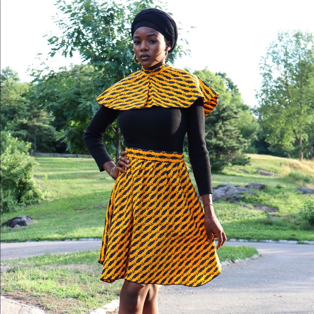 African Print Midi Skirt with Matching Cape